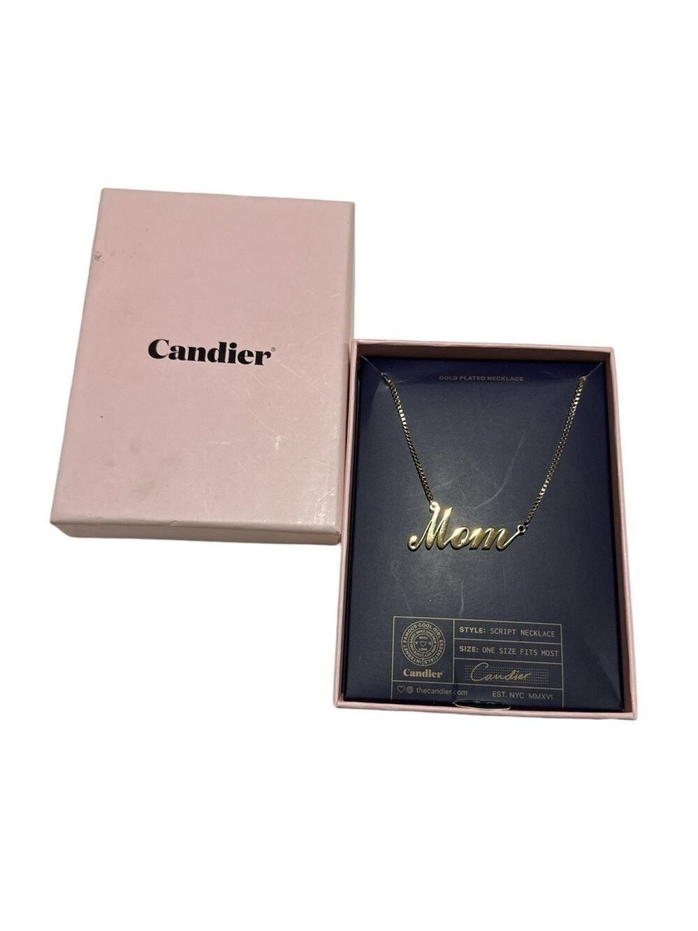 Candier “Mom” Gold Plated Script Necklace